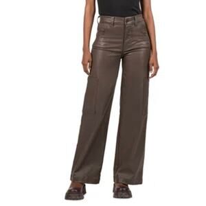 KUT Jodi Fab Ab Coated High Waist Wide Leg Cargo Jeans Seal Brown Size
